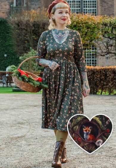 Billie Dark Green Forest Print Long Sleeved Dress – Dresses | Kitty Darling