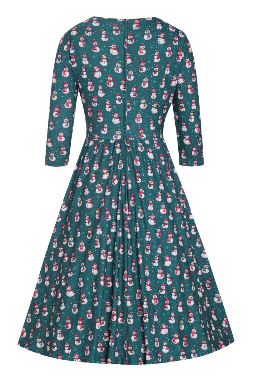 Billie Dark Green V-neckline Snowman Print Long-Sleeved Dress  Shop now at Kitty Darling