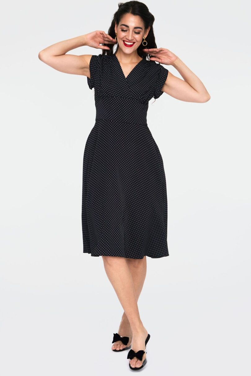 Black Polka Dot Flare Dress  Shop now at Kitty Darling