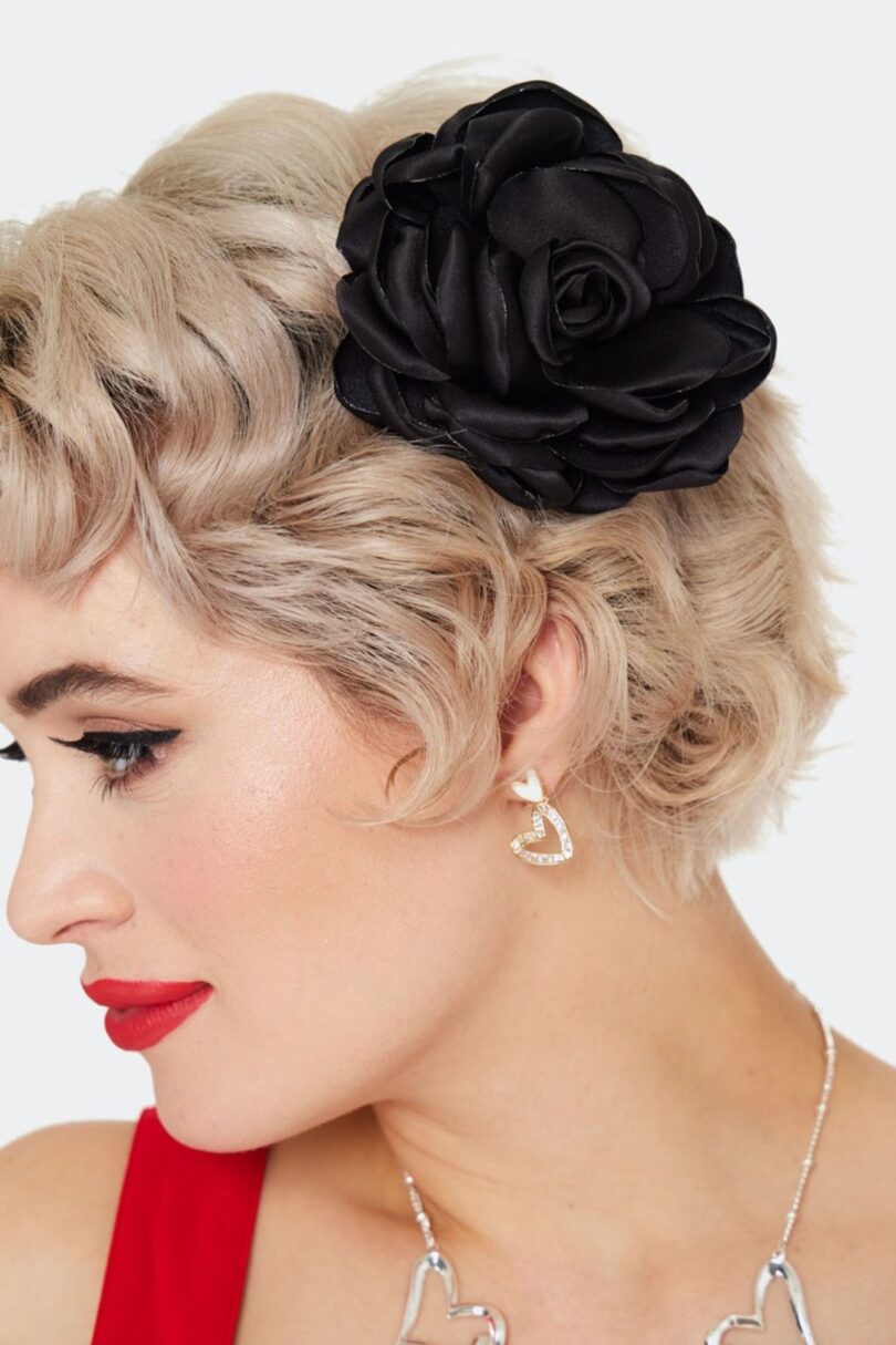 Black Rose Flower Hairpin Brooch  Shop now at Kitty Darling