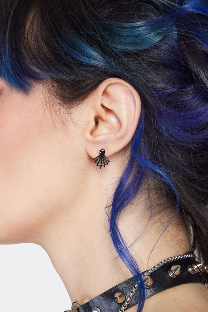 Black Spider Web Stud Earrings  Shop now at Kitty Darling