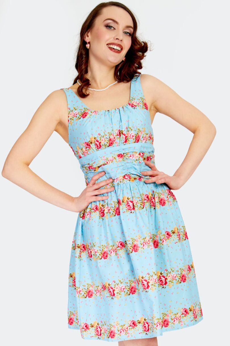 Blue Floral Flare Dress  Shop now at Kitty Darling