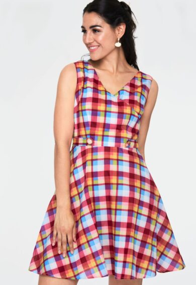 Checked Sleeveless Flare Dress – Dresses | Kitty Darling