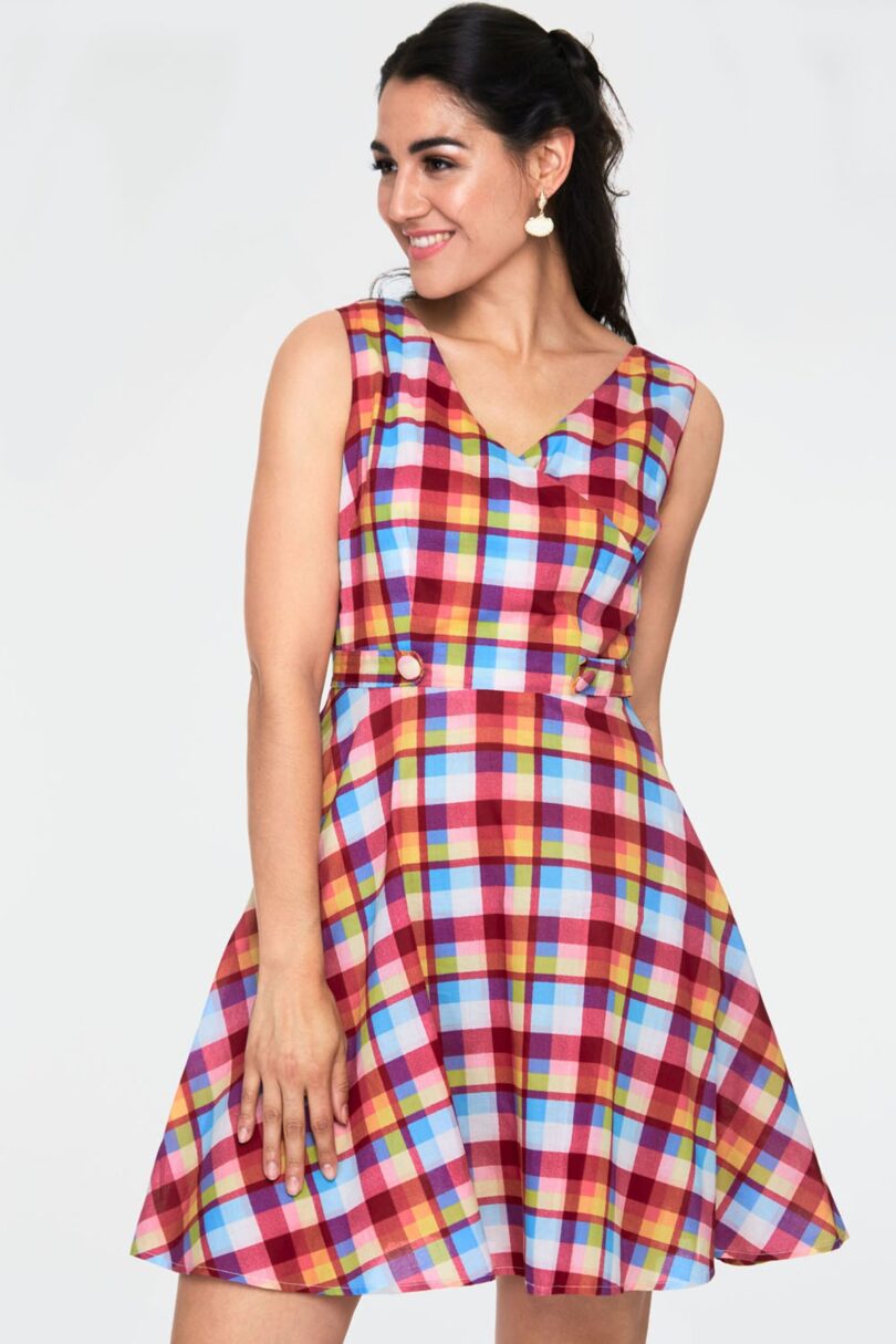 Checked Sleeveless Flare Dress  Shop now at Kitty Darling