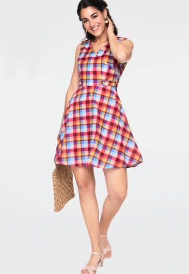 Checked Sleeveless Flare Dress – Dresses | Kitty Darling