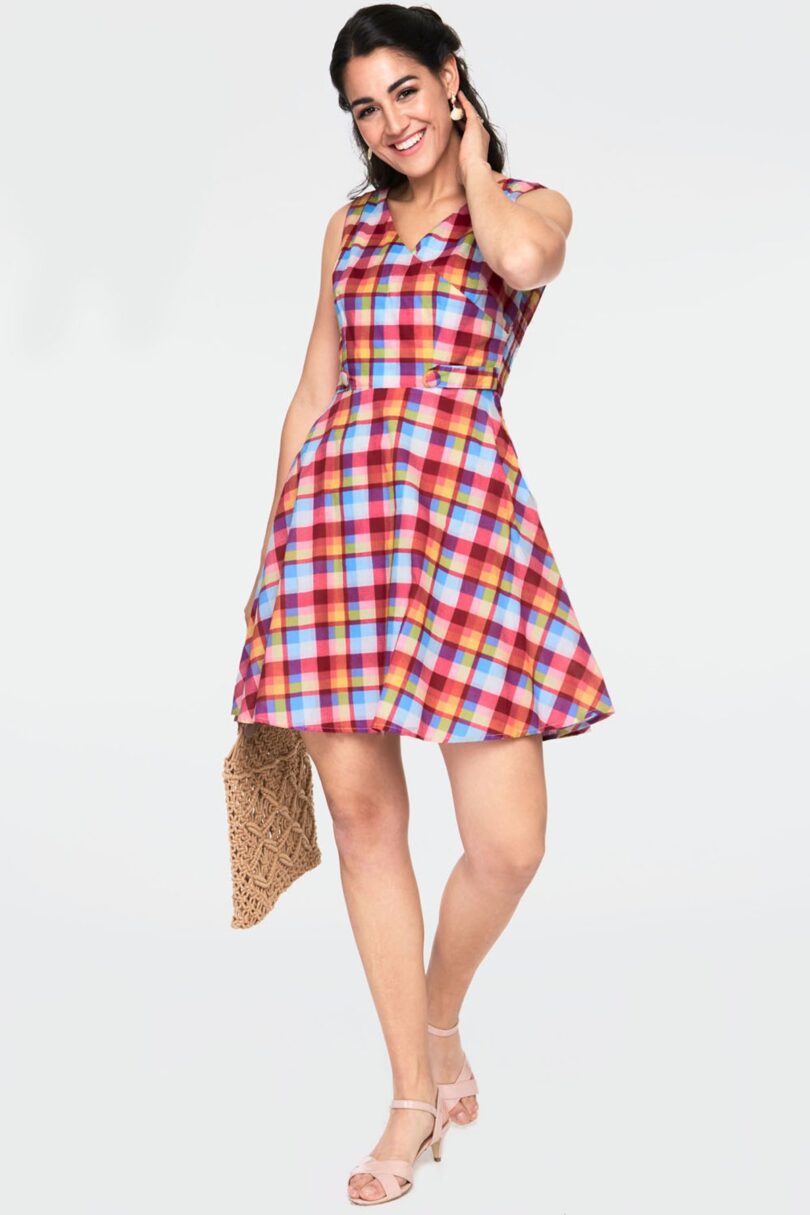 Checked Sleeveless Flare Dress  Shop now at Kitty Darling