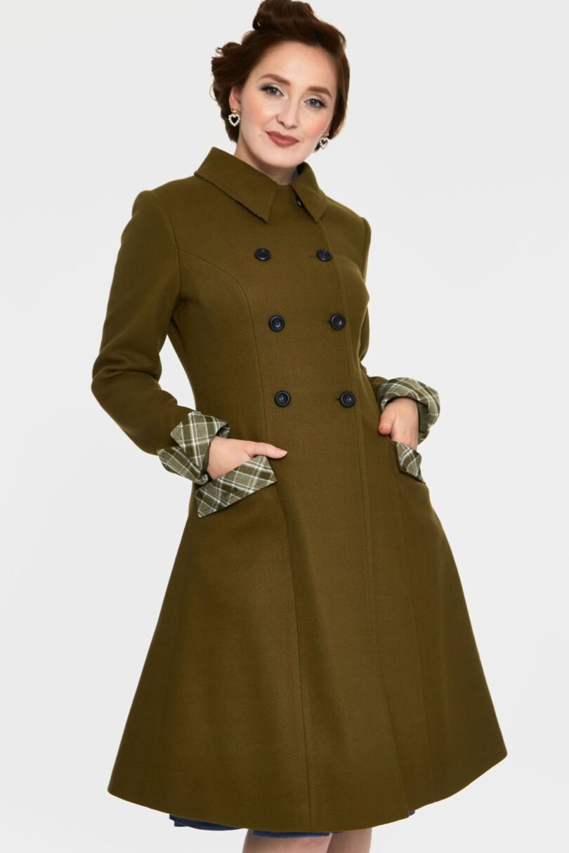 Curve Susie Coat With Button Up Plaid Constrast  Shop now at Kitty Darling
