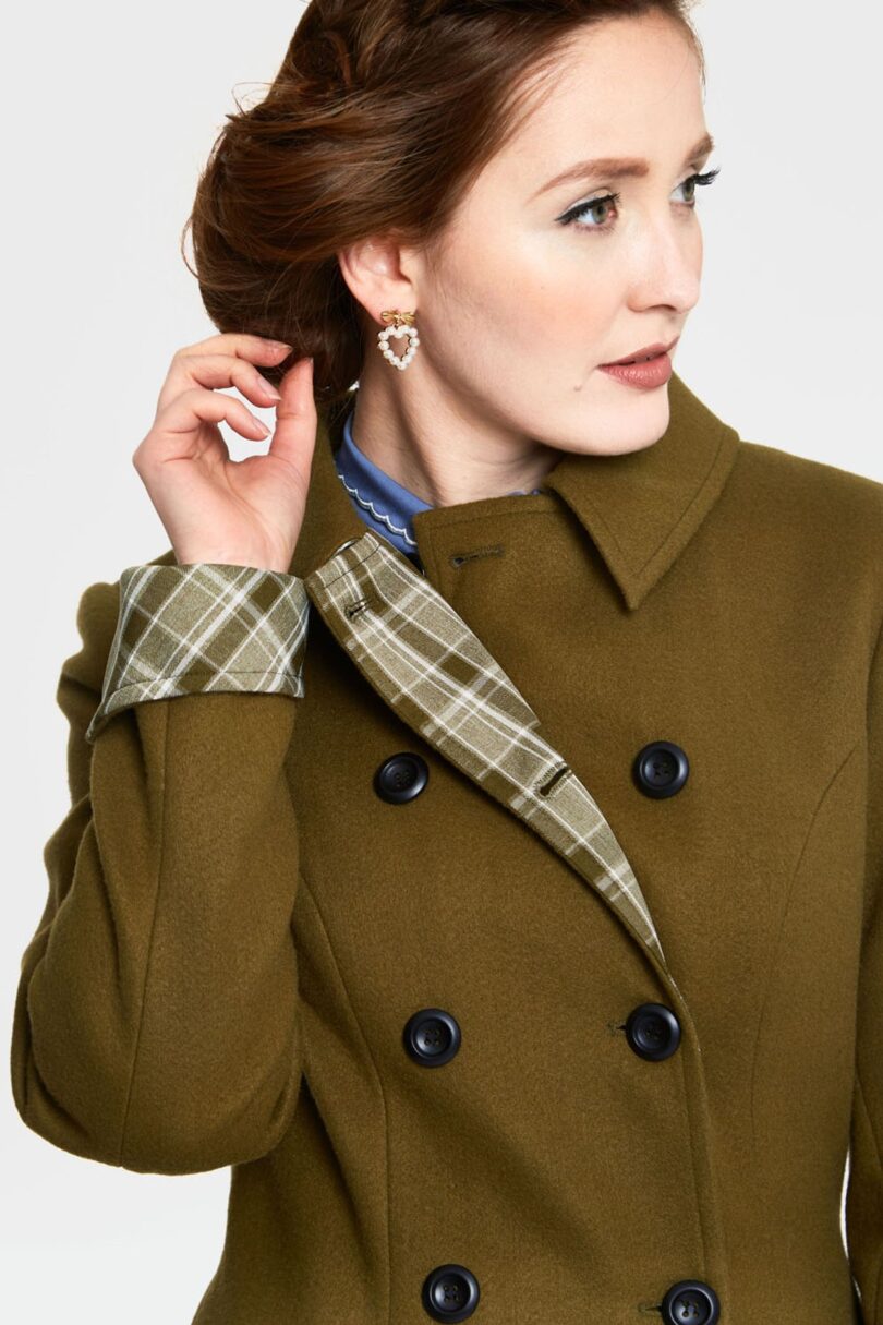 Curve Susie Coat With Button Up Plaid Constrast  Shop now at Kitty Darling