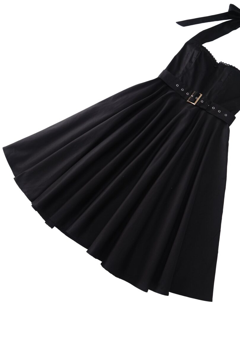 Daisy Vintage Charm Black Halter Dress with Belt  Shop now at Kitty Darling