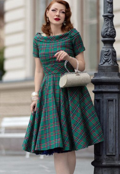 Darlene Green Check Swing Dress – Dresses | Kitty Darling