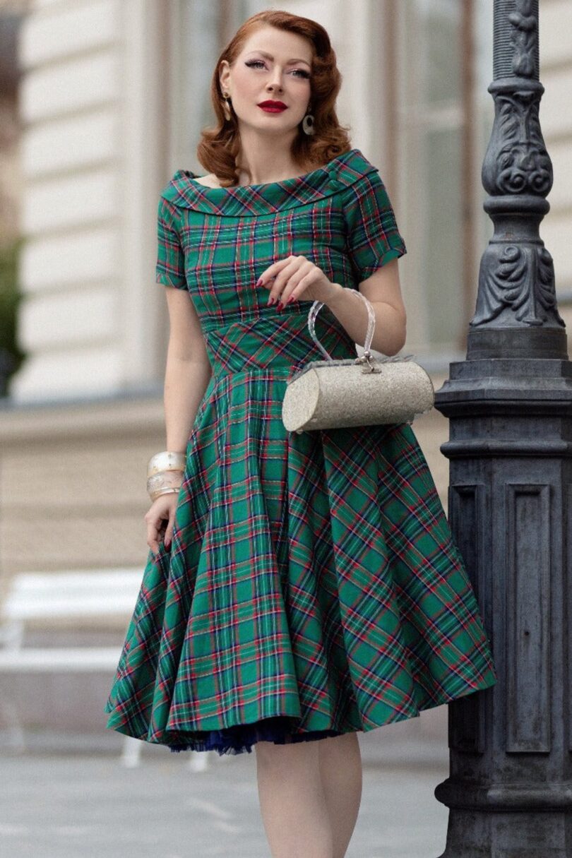 Darlene Green Check Swing Dress  Shop now at Kitty Darling