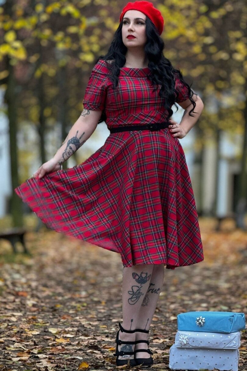 Darlene Retro Highland Red Tartan Circle Dress  Shop now at Kitty Darling