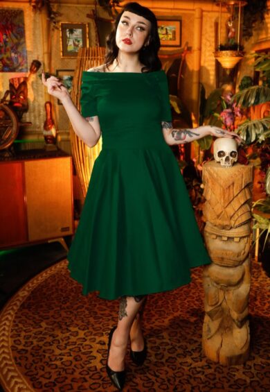 Darlene Stretchy Circle Swing Dress - Plain Green – Dresses | Kitty Darling