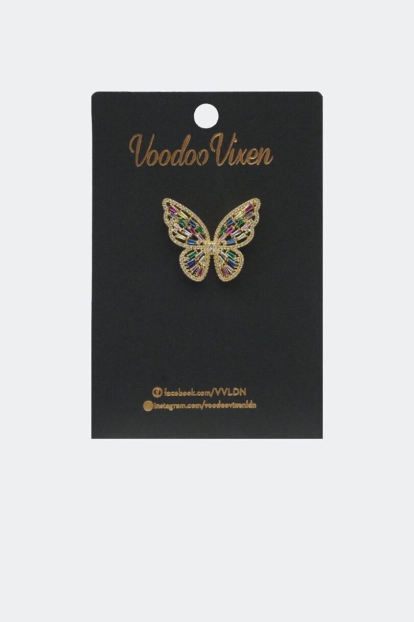 Diamante And Crystal Multi Color Butterfly Brooch  Shop now at Kitty Darling