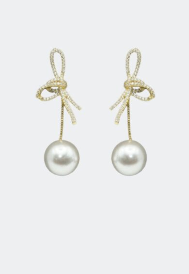 Diamante Bow And Pearl Drop Earrings – Jewellery | Kitty Darling