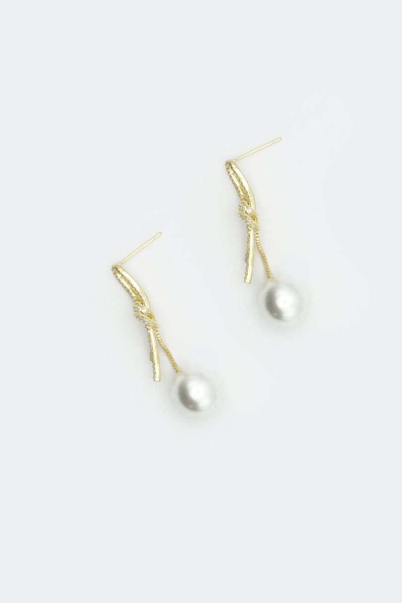 Diamante Bow And Pearl Drop Earrings  Shop now at Kitty Darling