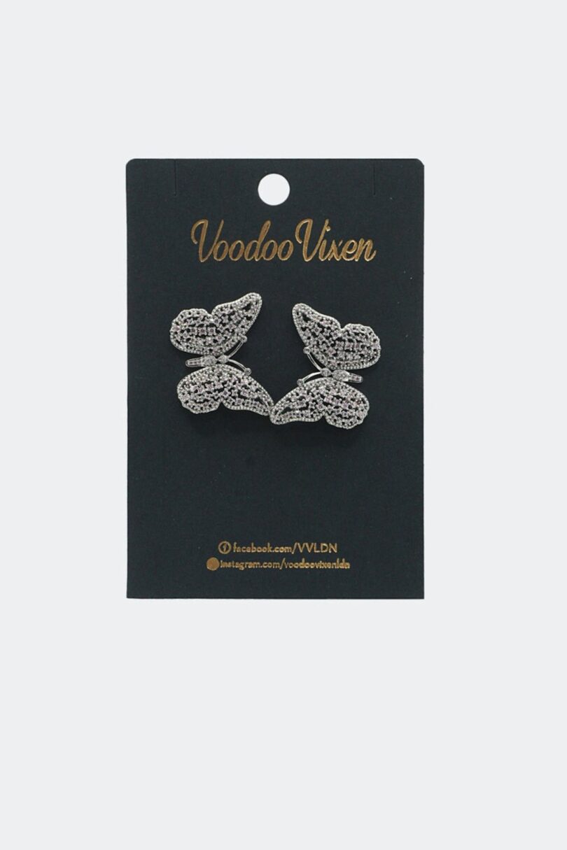 Diamante Large Silver Butterfly Earrings  Shop now at Kitty Darling