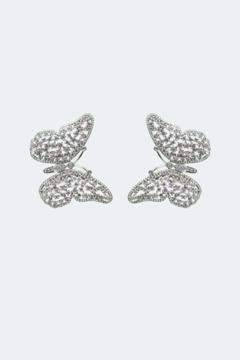Diamante Large Silver Butterfly Earrings  Shop now at Kitty Darling