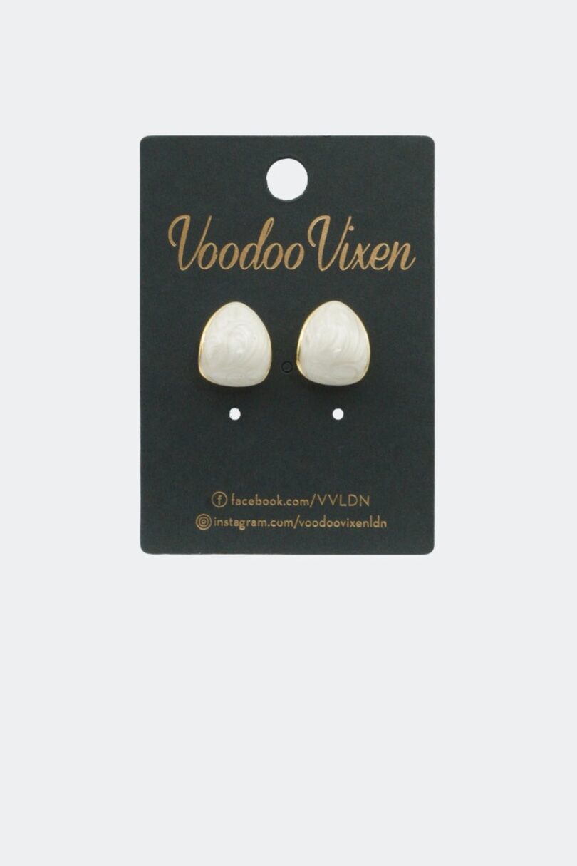Domed White Teardrop Stud Earrings  Shop now at Kitty Darling