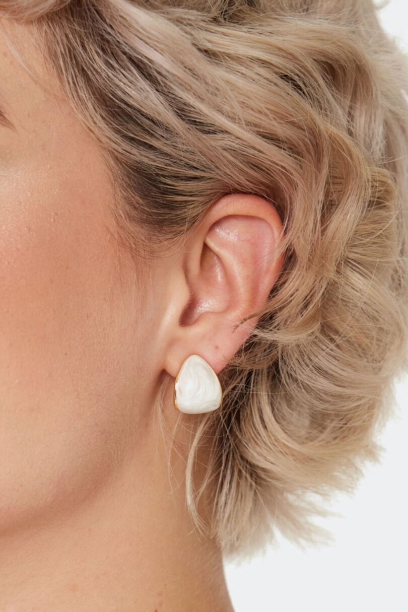 Domed White Teardrop Stud Earrings  Shop now at Kitty Darling
