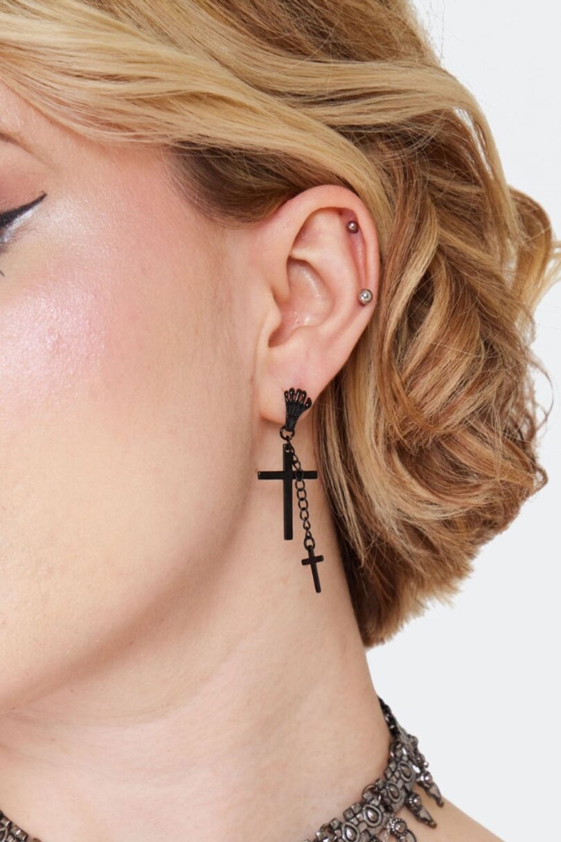 Double Cross Drop Earrings Black  Shop now at Kitty Darling
