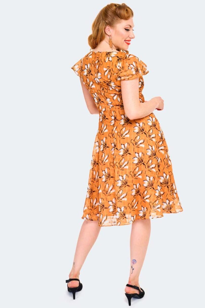 Floral Orange Flare Dress  Shop now at Kitty Darling