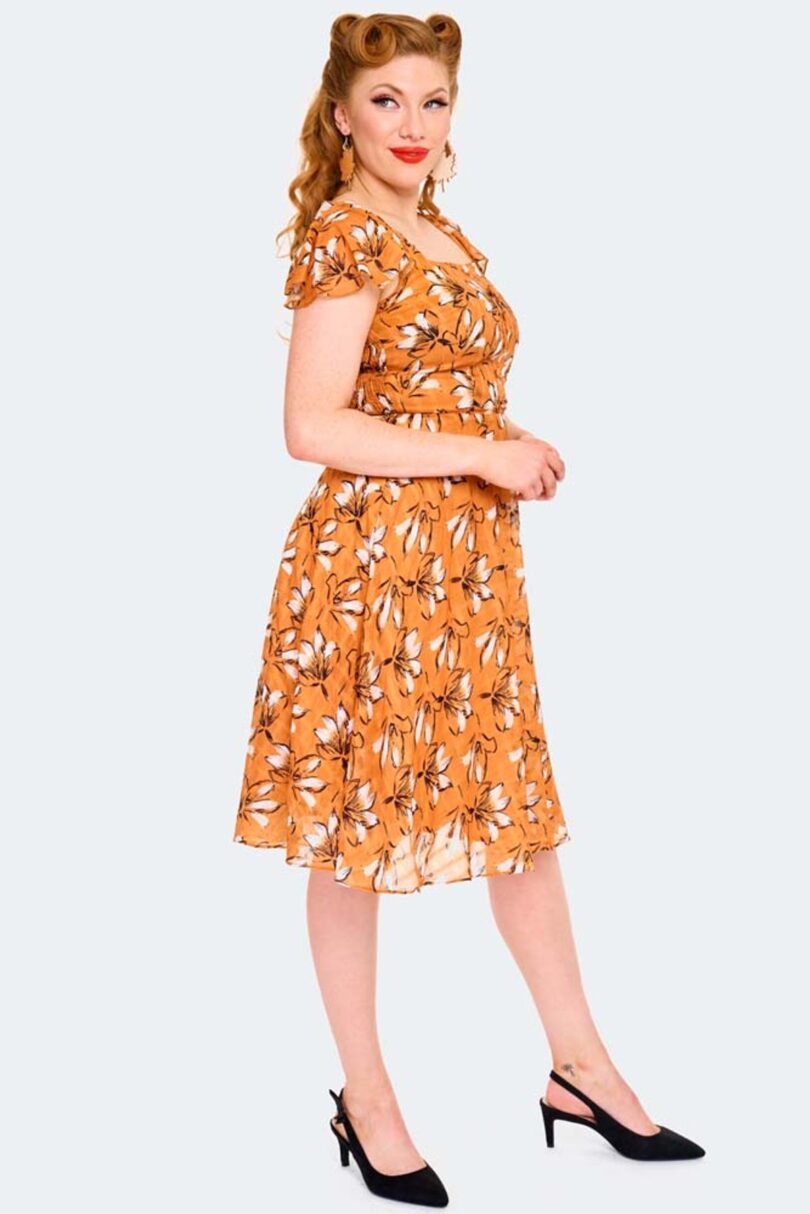 Floral Orange Flare Dress  Shop now at Kitty Darling