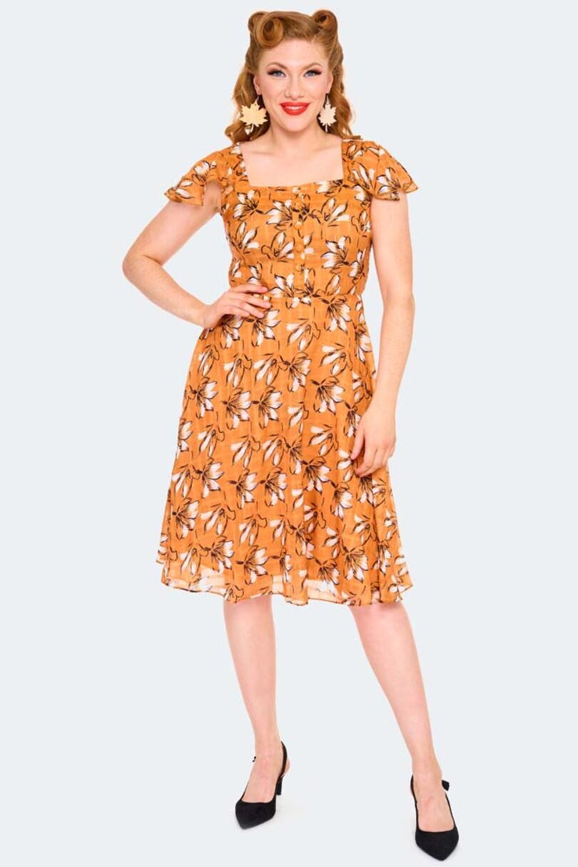 Floral Orange Flare Dress  Shop now at Kitty Darling