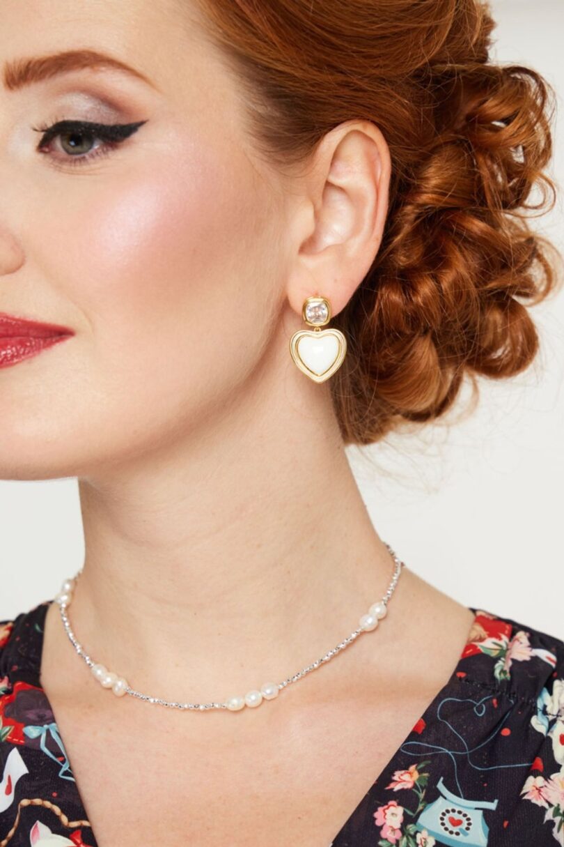 Heart And Diamante Stone Earrings  Shop now at Kitty Darling