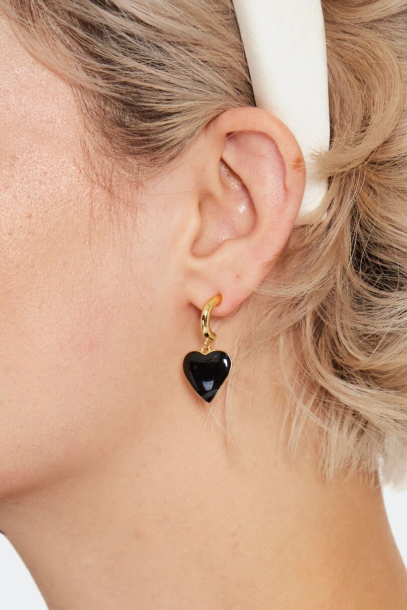 Heart Drop Earrings Black  Shop now at Kitty Darling