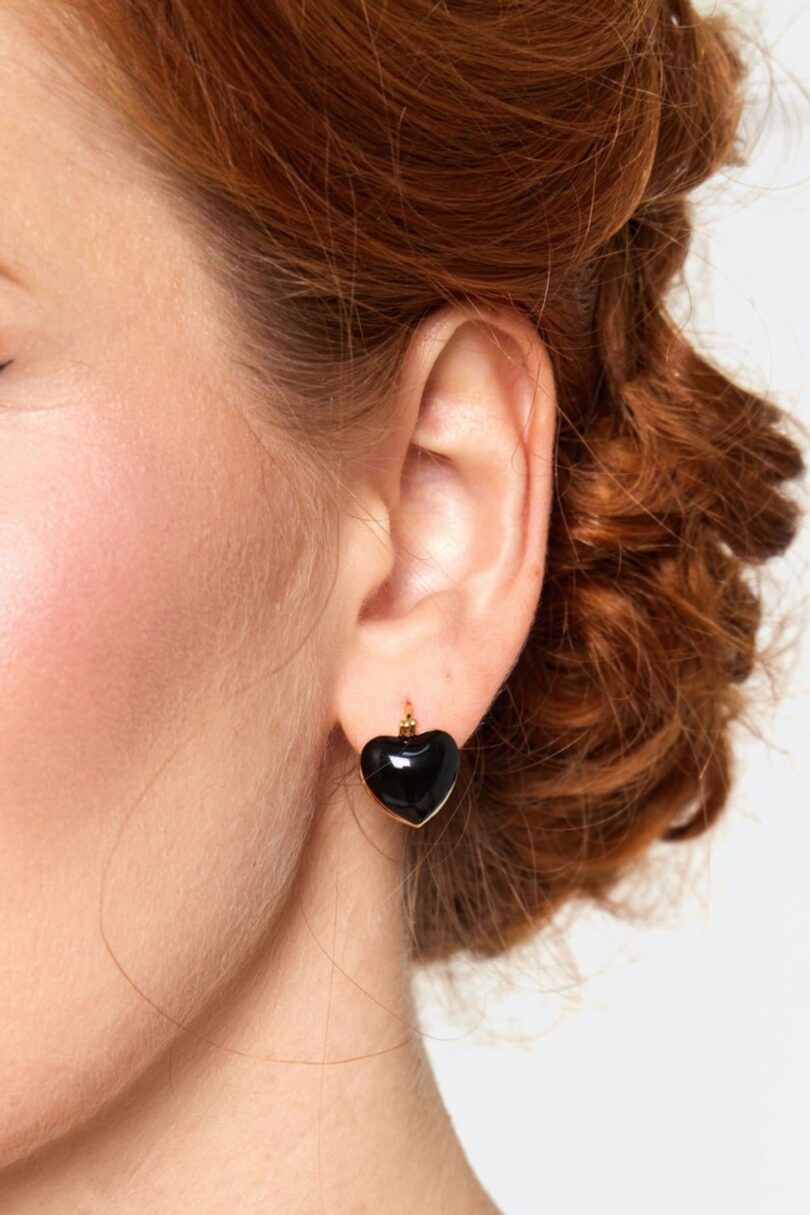 Heart Snap Mini Hoop Earrings Black  Shop now at Kitty Darling