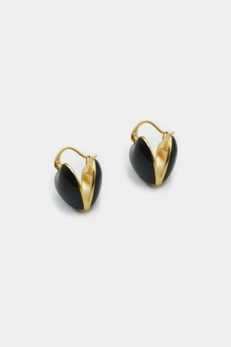 Heart Snap Mini Hoop Earrings Black  Shop now at Kitty Darling