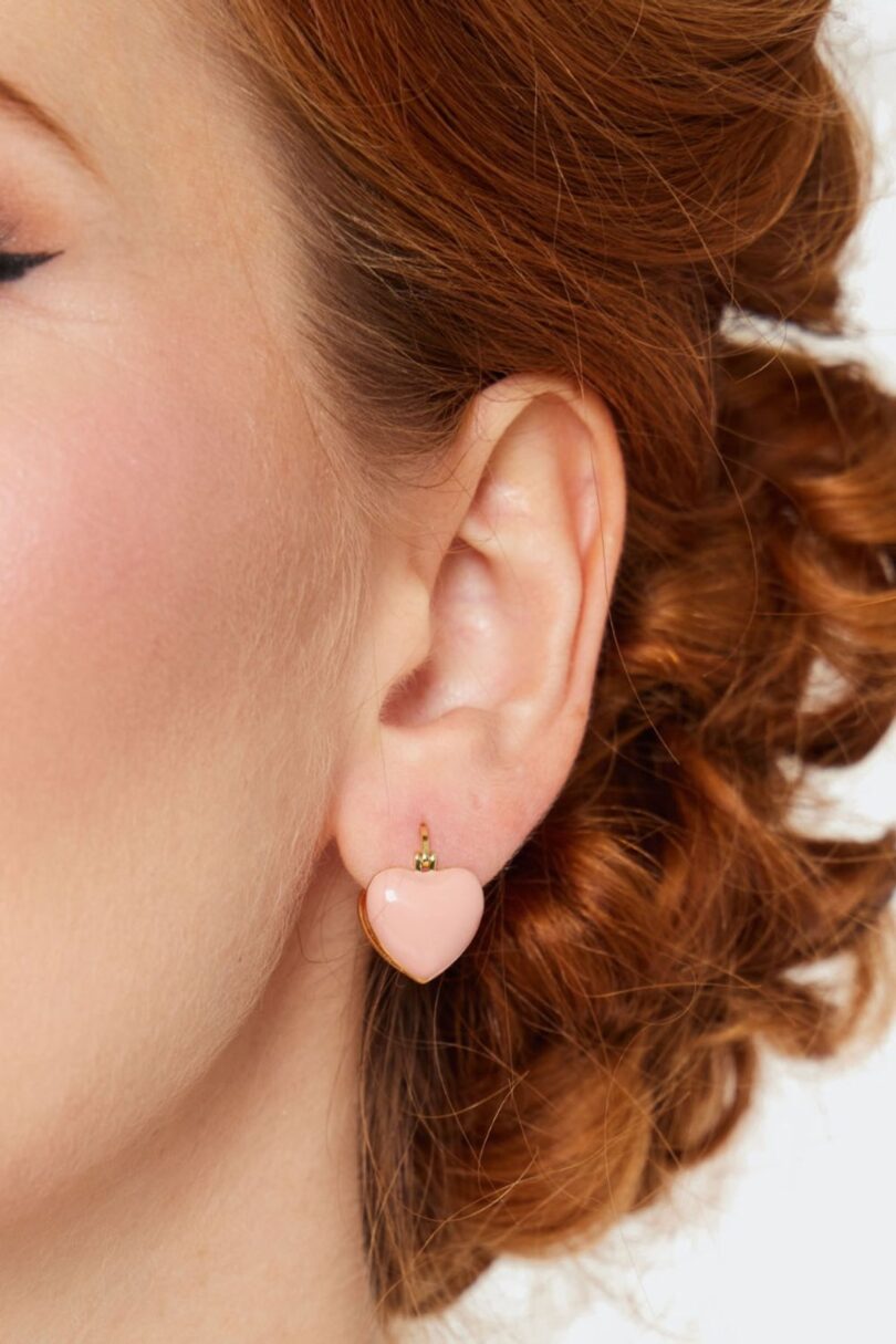Heart Snap Mini Hoop Earrings Pink  Shop now at Kitty Darling