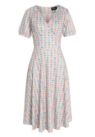 Julia Multicolor 50s Style Camera Print Swing Dress – Dresses | Kitty Darling