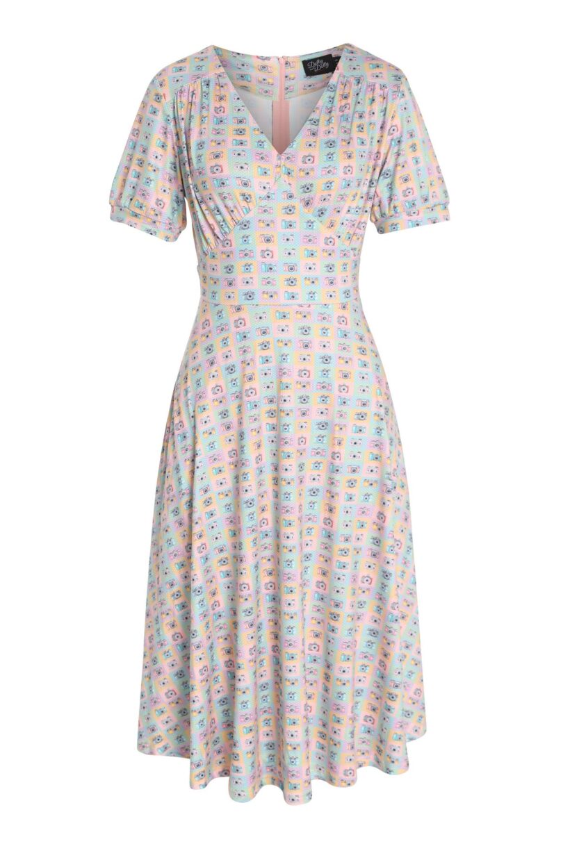 Julia Multicolor 50s Style Camera Print Swing Dress  Shop now at Kitty Darling