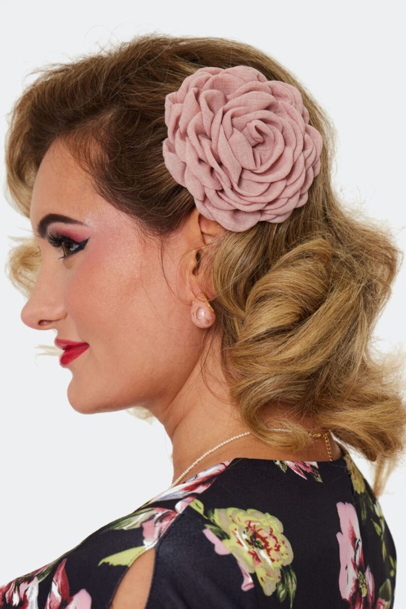 Large Fabric Rose Hairpin Brooch Pink  Shop now at Kitty Darling