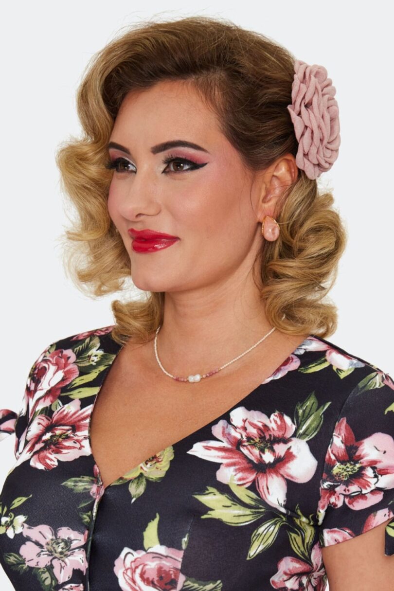 Large Fabric Rose Hairpin Brooch Pink  Shop now at Kitty Darling