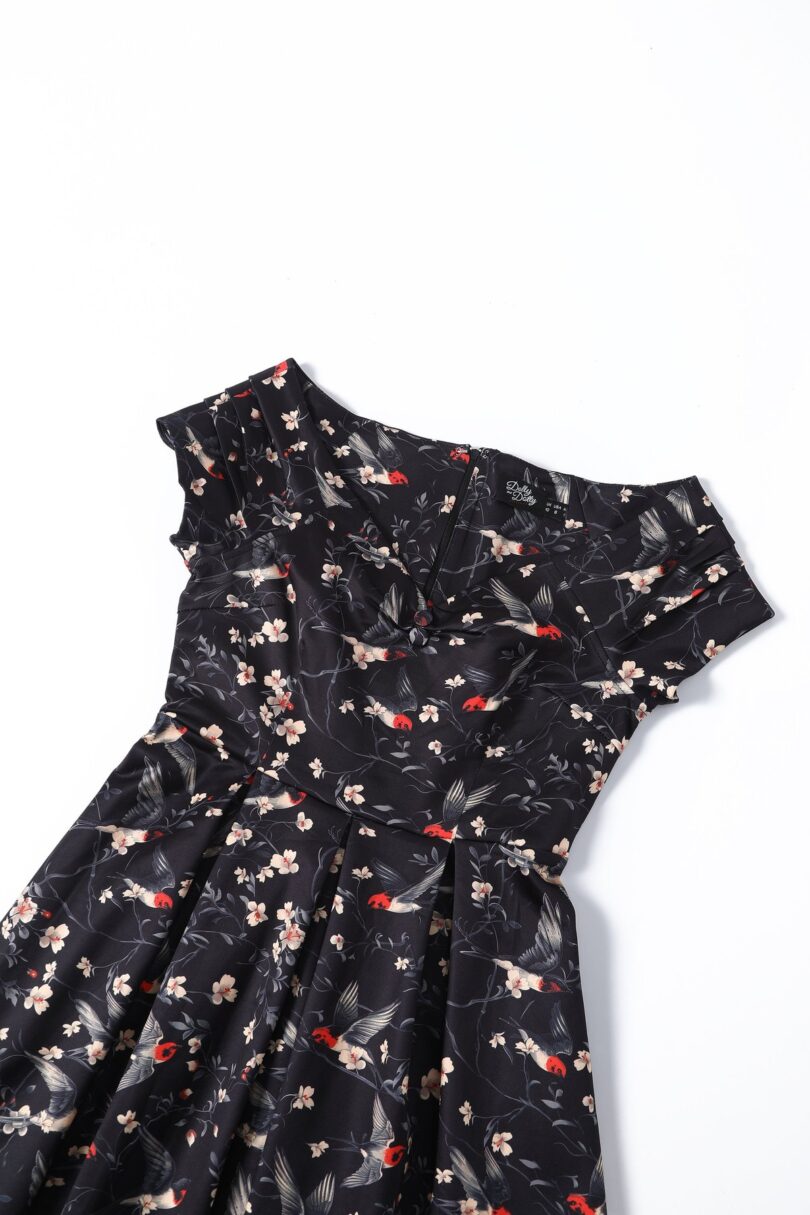 Lily Black Off Shoulder Swallow Print Dress  Shop now at Kitty Darling