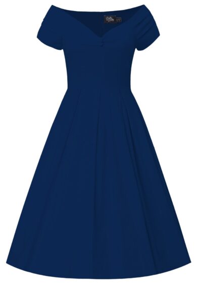Lily Classic 50s Off-Shoulder Swing Dress – Midnight Blue – Dresses | Kitty Darling