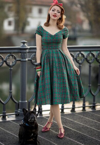 Lily Green Tartan Off Shoulder Swing Dress – Dresses | Kitty Darling