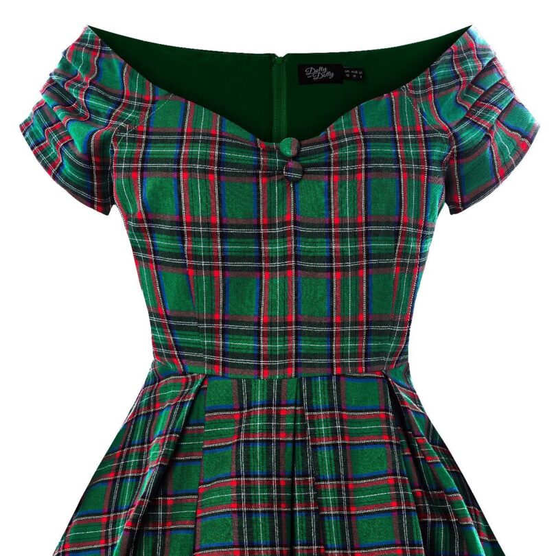 Lily Green Tartan Off Shoulder Swing Dress  Shop now at Kitty Darling
