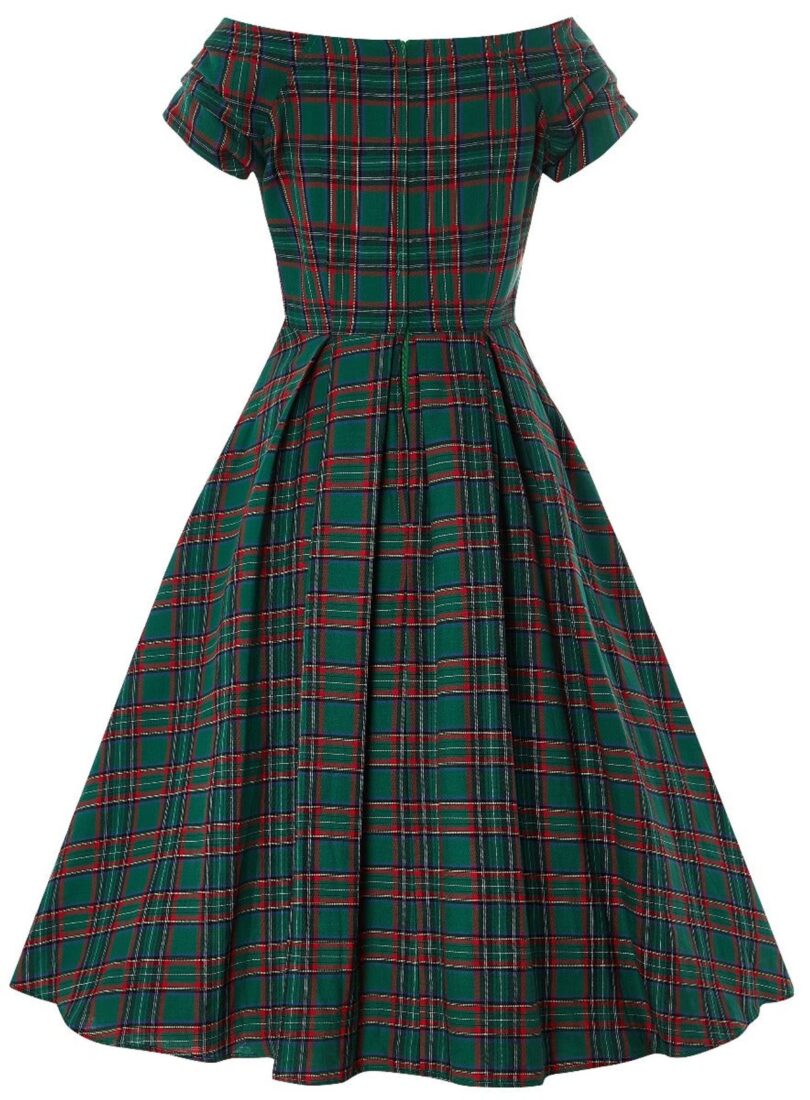Lily Green Tartan Off Shoulder Swing Dress  Shop now at Kitty Darling