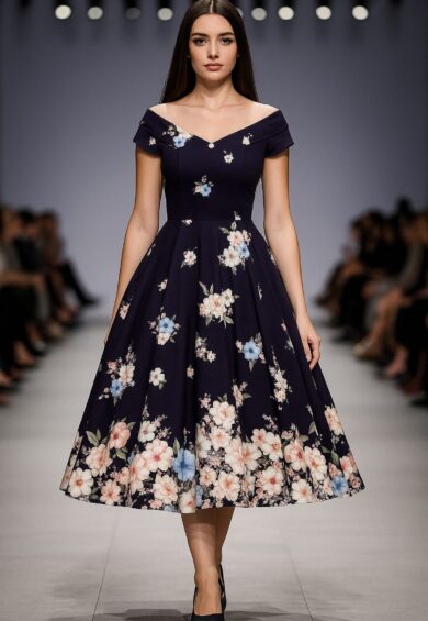 Lily Navy Garden Off-Shoulder Floral Dress – Dresses | Kitty Darling