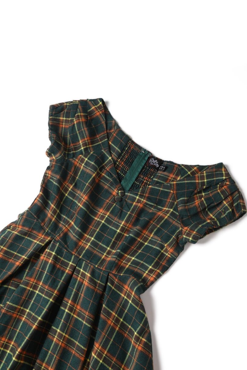 Lily Off Shoulder Green Tartan Check Circle Dress  Shop now at Kitty Darling