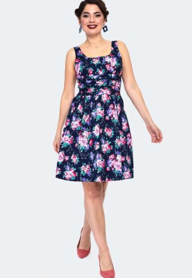 Navy Floral Flare Dress – Dresses | Kitty Darling