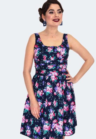 Navy Floral Flare Dress – Dresses | Kitty Darling