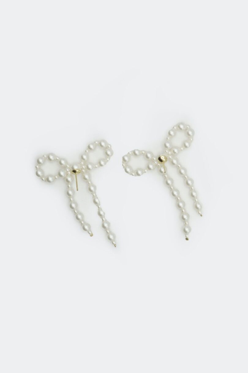 Pearl Bow Drop Earrings  Shop now at Kitty Darling