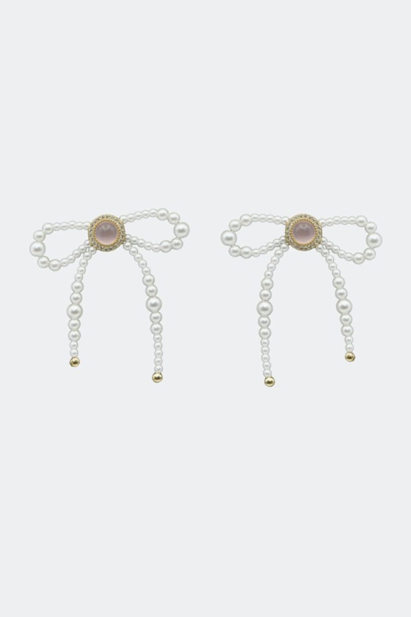 Pearl Bow Drop Earrings  Shop now at Kitty Darling