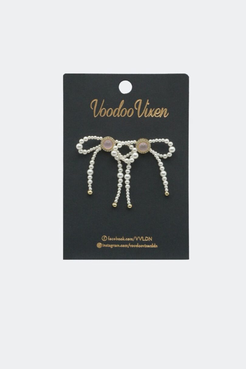 Pearl Bow Drop Earrings  Shop now at Kitty Darling