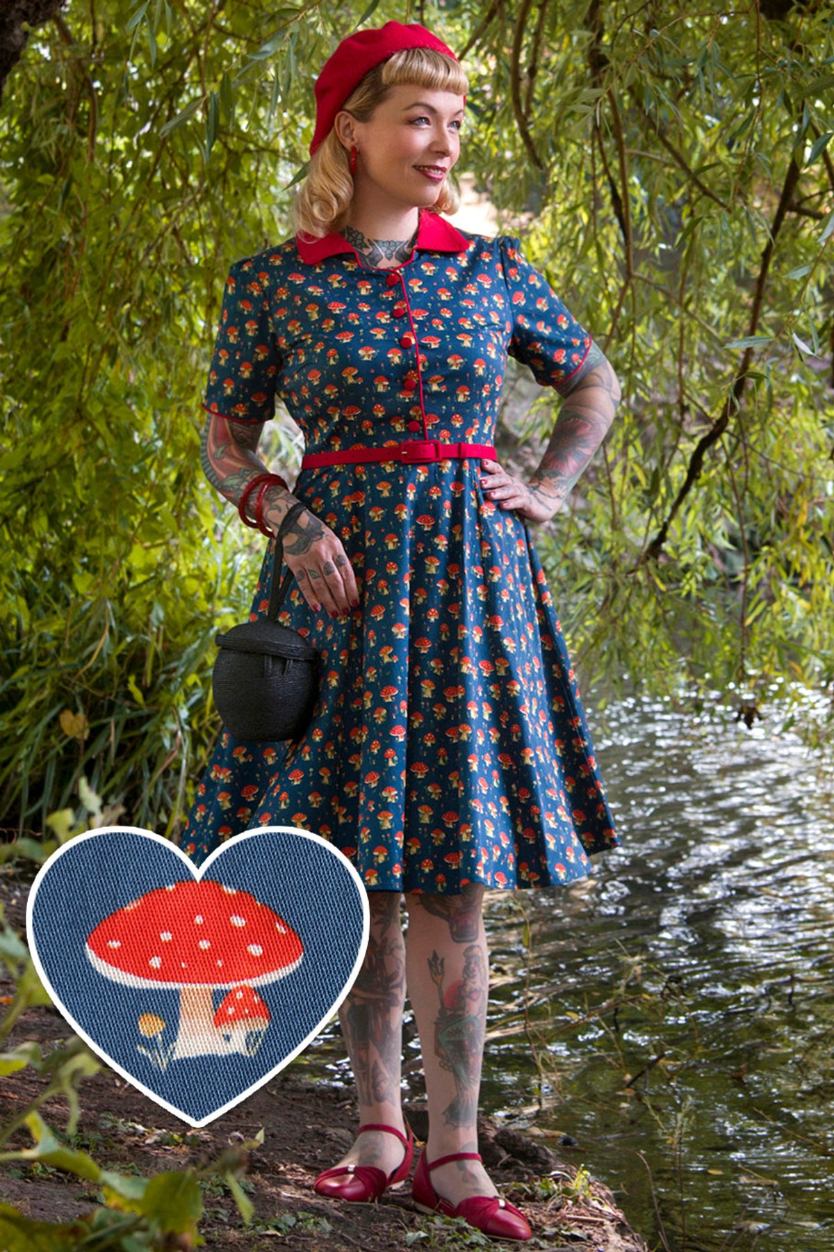 Penelope Rockabilly Navy Blue Mushroom Shirt Dress Penelope Rockabilly Navy Blue Mushroom Shirt Dress Shop now at Kitty Darling